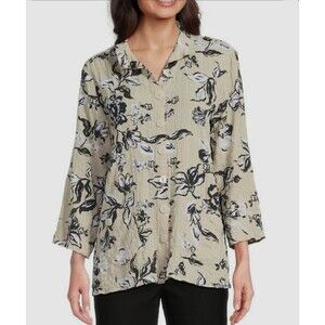 Ali Miles Pucker Woven Button Up Down Tunic Shirt Womens Size Large Floral Lagom